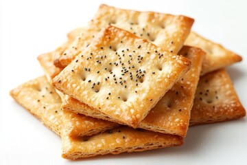 Fototapeta premium Freshly Baked Savory Crackers Topped With Poppy Seeds on a Clean Background