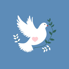 White dove with heart sign.