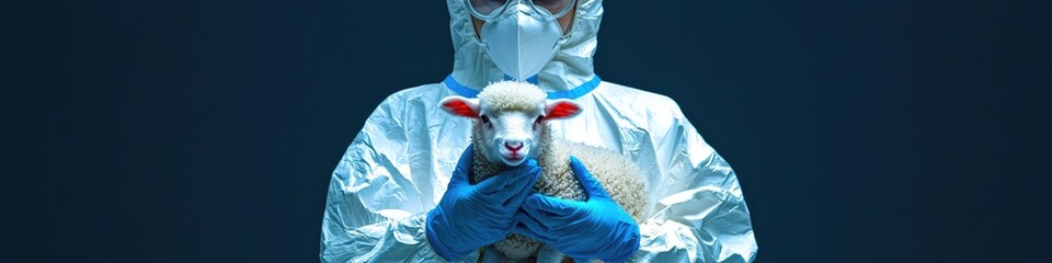 Obraz premium a virologist holds a sheep in his hands. Selective focus