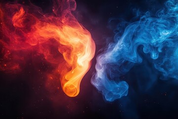 abstract blue and red smoke swirling together creating a dramatic contrast against a black backdrop evoking themes of conflict and competition