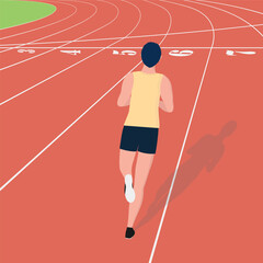 A man running on a track. Rear view of running track