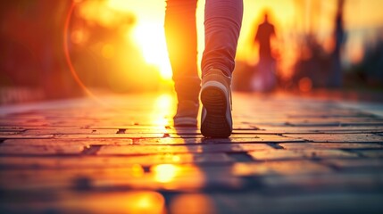 Walking at Sunset on a Paved Path - Inspirational and Reflective Mood
