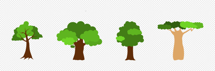 Set green trees. Vector illustration.