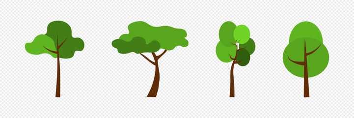 Set green trees. Vector illustration.