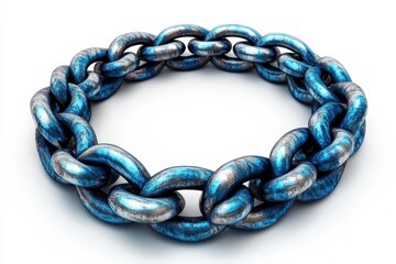Obraz premium Blue metallic chain link, perfect for graphic design background.