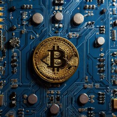 Fototapeta premium Bitcoin background colorful technology background