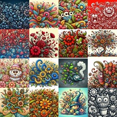 Fototapeta premium Cartoon style art flowers drawing. AI generated illustration