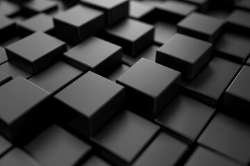 Abstract Arrangement of Black Cubes Creating a Textured Surface in a Modern Design Setting