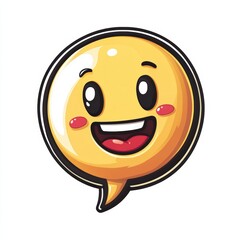 Fototapeta premium Cheerful smiley face emoji with speech bubble, white isolate background