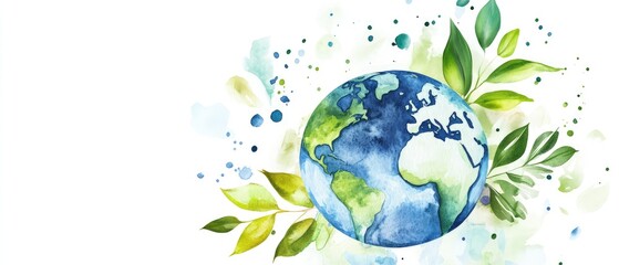Watercolor image of Earth with leaves symbolizing ESG reporting in corporate governance, featuring soft hues and vibrant greens and blues