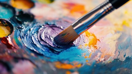 Obraz premium A close up of a brush in a painter's palette