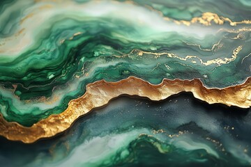 Obraz premium abstract emerald and jade watercolor wash with organic fluid textures and gold leaf accents