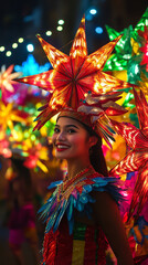 Fototapeta premium Manila Street Christmas Parade with Star Lanterns and Festive Floats 