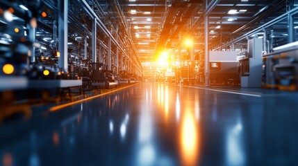 Fototapeta premium A hightech factory with automated machines producing precision parts, hightech factory, automated production process