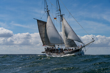 Segelschiff unter vollen Segeln vor Warnemünde