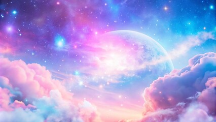 Beautiful fantasy starry night sky, blue and purple colorful, galaxy and aurora 4k wallpaper. cosmic watercolor illustration. Colorful space background with stars
