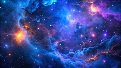 Beautiful fantasy starry night sky, blue and purple colorful, galaxy and aurora 4k wallpaper. cosmic watercolor illustration. Colorful space background with stars