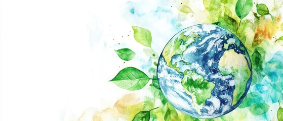 Watercolor image of Earth with leaves symbolizing ESG reporting in corporate governance, featuring soft hues and vibrant greens and blues