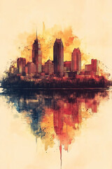 Obraz premium Indianapolis, Indiana, color pen pencil hand-drawn effect drawing illustration for travel poster, card, wallpaper, backdrop or banner. Modern, clear, artistic and simple