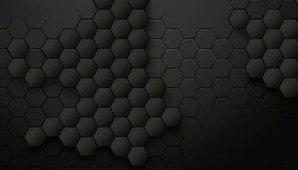 Background of abstract black 3d hexagon background design a dark honeycomb grid pattern. Abstract octagons dark 3d modern background. Abstract Black geometric background.