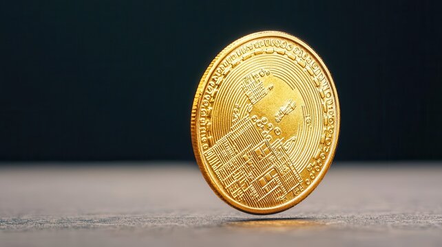 A vintage gold coin spinning in the air, catching the light as it rotates, gold coin spinning, symbol of fate