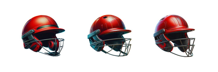 Fototapeta premium Set of Cricket Helmet Illustration with Protective Grill, isolated over on transparent white background