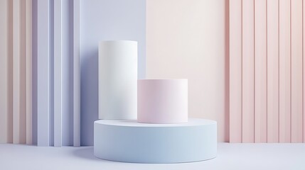 Modern Abstract Geometric Stages with Pastel and Neon Lighting for Minimalist Artistic and Futuristic Set Design Featuring Circular Platforms, Soft Shadows, and Vibrant Colors in Contemporary Spaces