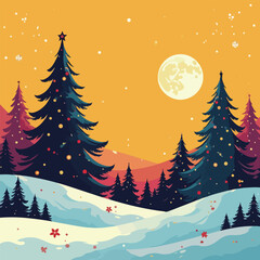 Festive Christmas Tree Forest at Night