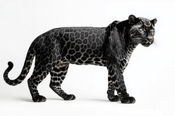 A black panther walking forward cautiously, its body tense and ready to pounce.
Black Panther Walking Forward