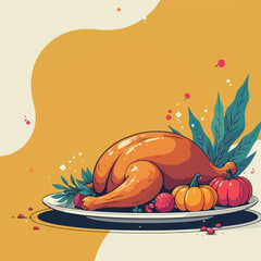 Thanksgiving Turkey and Autumn Tree