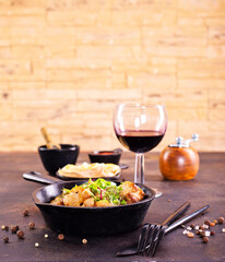 Fried meat with herb and spices.