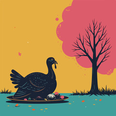 Thanksgiving Turkey and Autumn Tree