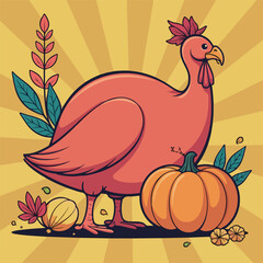 Thanksgiving Turkey and Autumn Tree