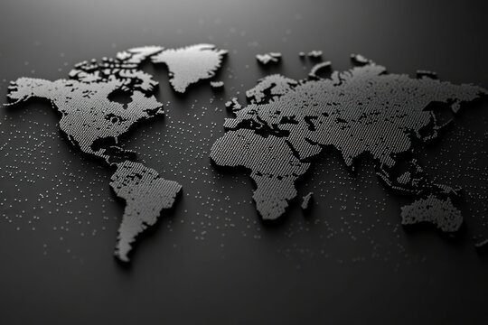 Fototapeta 3d style black world map on black background. 