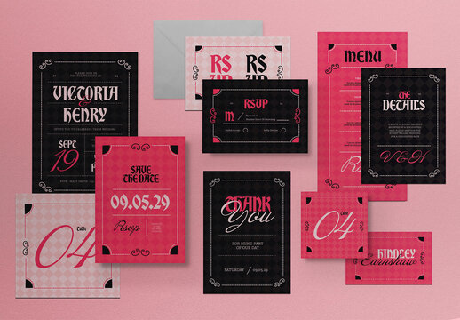 Black Pink Gothic Wedding Invitation Layout