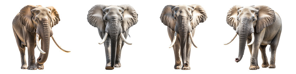 Fototapeta premium Set of majestic elephants walking isolated on white background