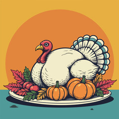 Thanksgiving Turkey and Autumn Tree