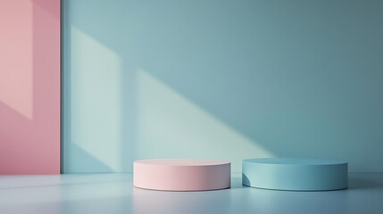 Modern Abstract Geometric Stages with Pastel and Neon Lighting for Minimalist Artistic and Futuristic Set Design Featuring Circular Platforms, Soft Shadows, and Vibrant Colors in Contemporary Spaces