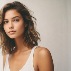 Fototapeta premium Close up portrait of beautiful female model in 20s with perfect glowy skin 