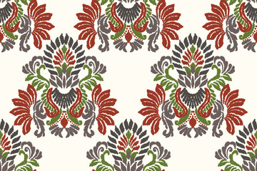 Ikat floral pattern on white background.Ikat ethnic pattern vector illustration,Aztec style,hand drawn,baroque embroidery.design for texture,fabric,clothing,decoration,carpet,print.