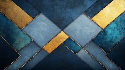 Abstract geometric pattern with blue and gold tones. Geometric shapes intersect to create a modern and stylish design.