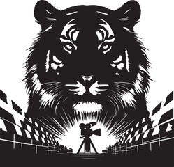 Tiger silhouette vector with white background.