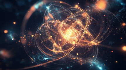 Visualization of Atomic Structure with Electrons Orbiting Nucleus Representing Fundamental Concepts in Quantum Mechanics