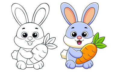 easter bunny with carrot.  Coloring book design 