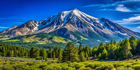 Obraz premium The magnificent Mount Rose in Nevada stands tall, embraced by lush greenery and illuminated by a clear blue