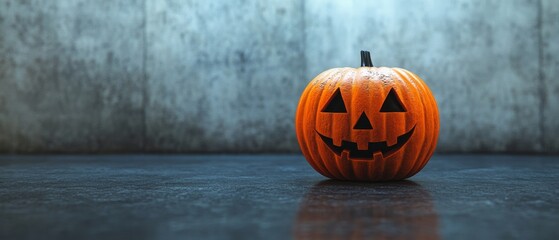 Simple pumpkin face with minimalist features using bold lines and soft shading for a sleek Halloween design against a neutral backdrop