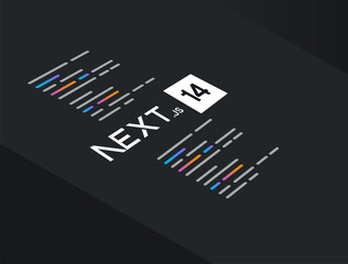 Next JS 14 updates new features javascript framework open source programming language front end develeloper website version 14 coding software with single page application technology vector eps