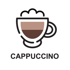 A cup of cappuccino coffee with a creamy froth. 