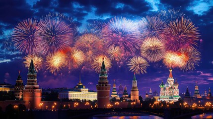 Fototapeta premium New Year's Eve Celebrations and Fireworks in Major Cities Around The World, Generative AI