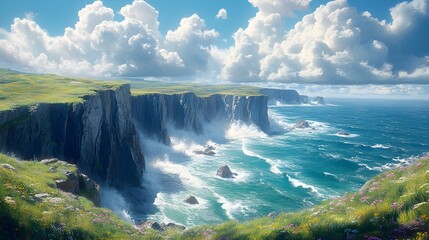 Dramatic Coastal Cliffs Overlooking the Crashing Ocean Waves in Stunning Natural Scenery